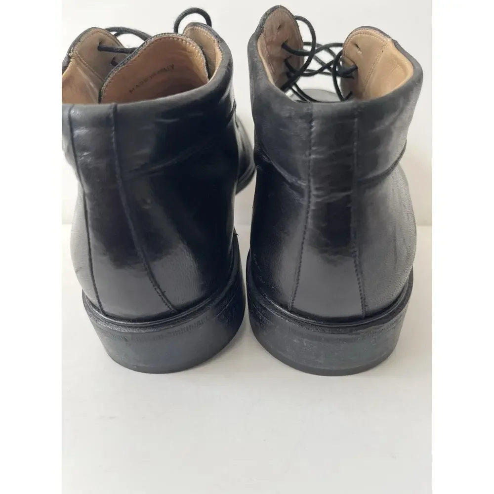 Johnston & Murphy Boots Mens Size 8 Black Leather Chukka Ankle Lace Up Italy